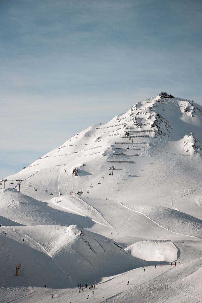Breathtaking view of snowy ski slopes on a winter day in Serfaus, Tirol, Austria. Perfect for winter sports enthusiasts.